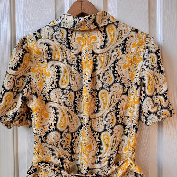 DM Donna Morgan Paisley Print Puff Sleeve Front Button Midi Dress 100% Silk sz 6 - Picture 7 of 11
